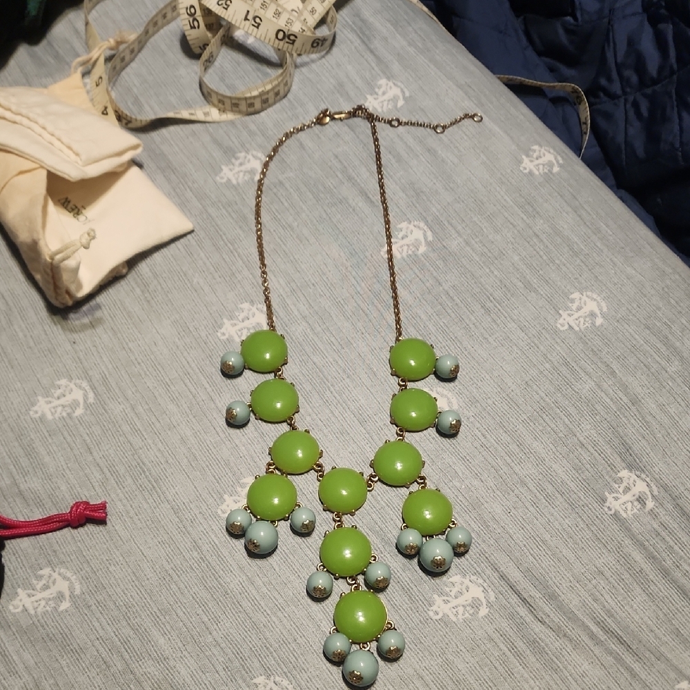 J Crew Elegant Green and Blue Statement Necklace Used